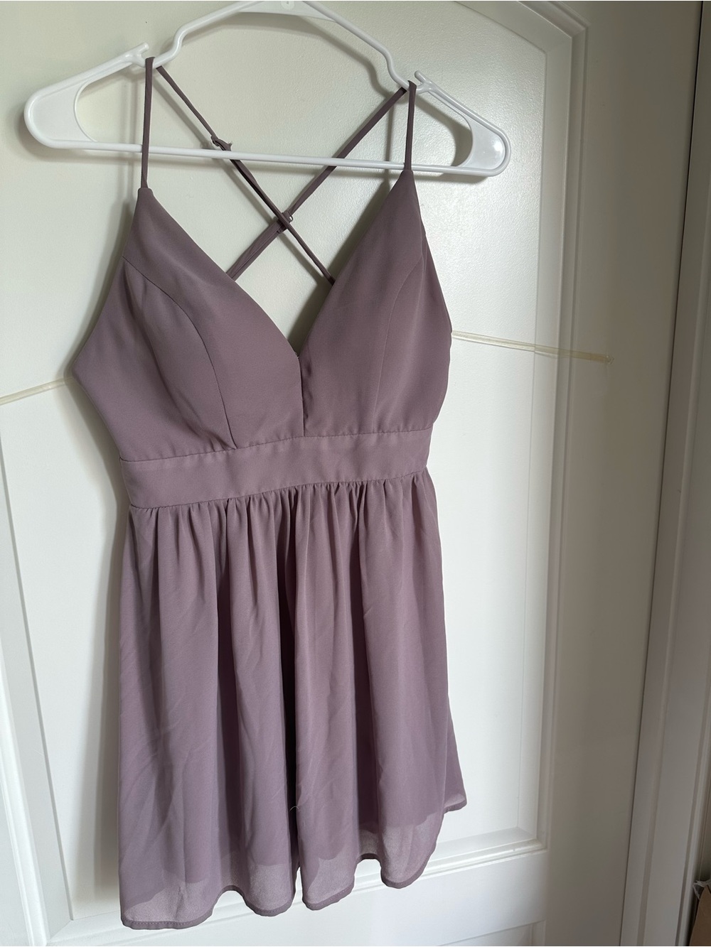 Speechless Dusty Mauve Crisscross Spaghetti-Strap Mini Dress